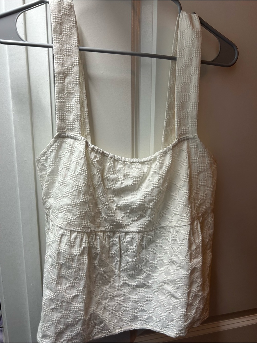 Textured White Square-Neck Tank Top